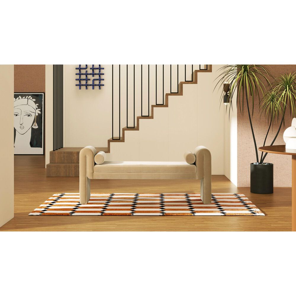 Jennifer Taylor Home Mason Arched Arm Bench with Bolster Pillows in Camel Brown Beige, , large