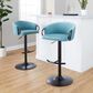 LumiSource Claire Swivel Adjustable Barstool with Light Blue Velvet Upholstery in Black (Set of 2), , large