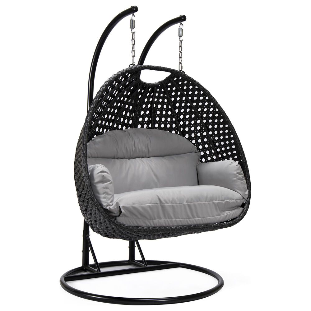 Leisuremod Mendoza Patio 2-Seat Hanging Egg Swing Chair with Light Grey Cushion in Charcoal, , large
