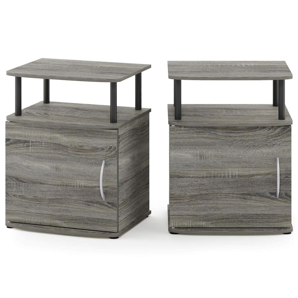 HOMLUX 3-Tier Utility Design End Table with Door in French Oak Grey and Black (Set of 2), , large