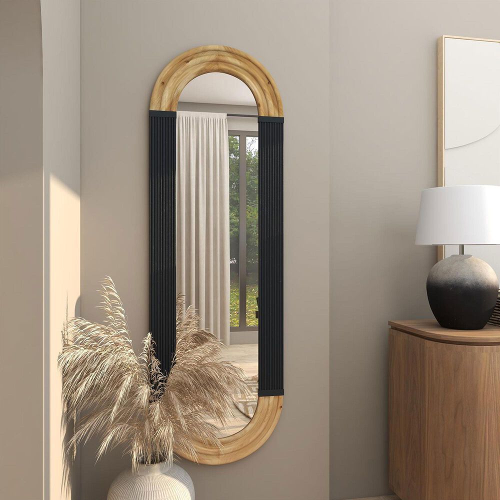 Maple and Jade 68&quot; x 22&quot; Oval Wall Mirror with Dimensional Carved Frame in Brown and Black, , large