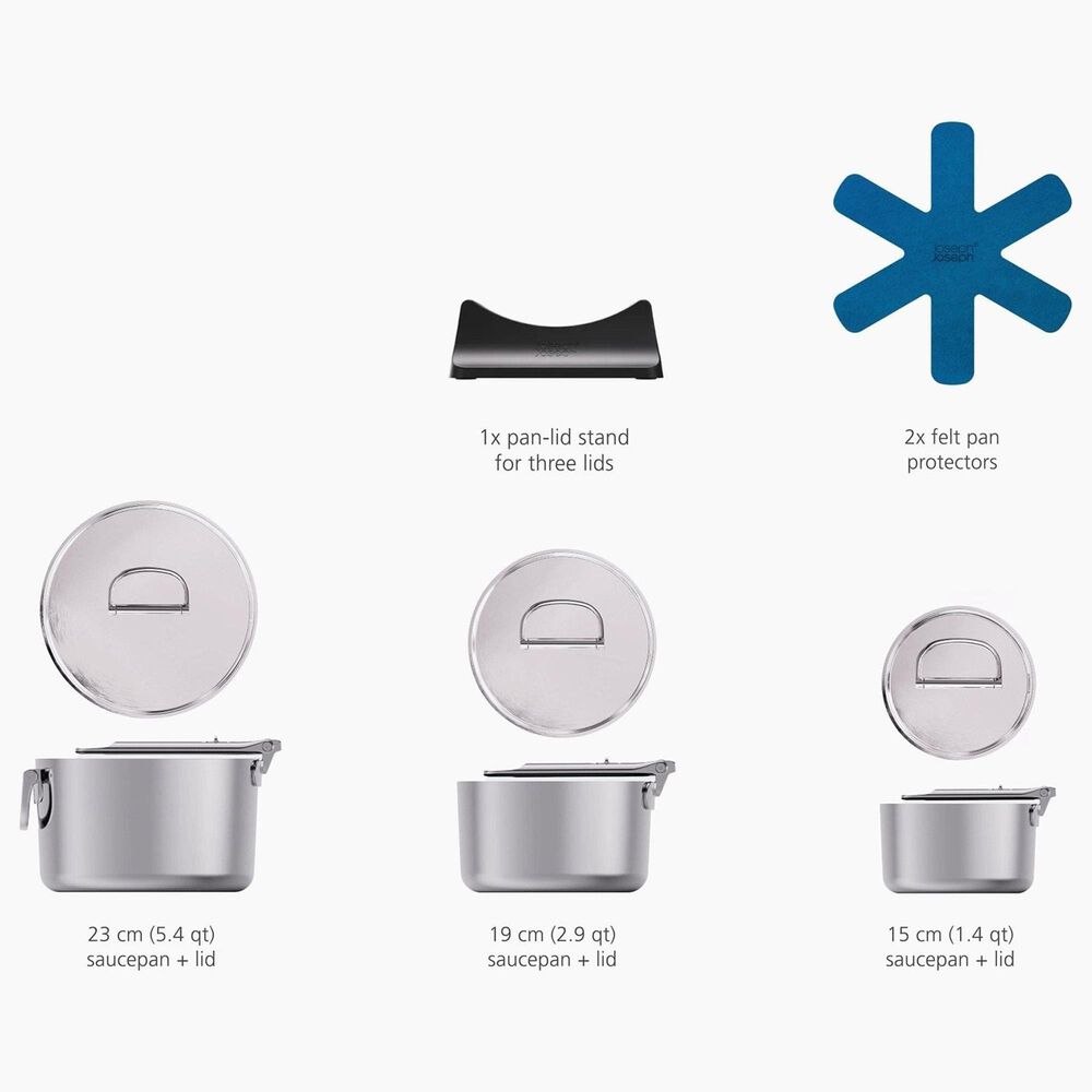 Joseph Joseph Space Steel 3-Piece Saucepan Set with Folding Handle in Stainless Steel, , large