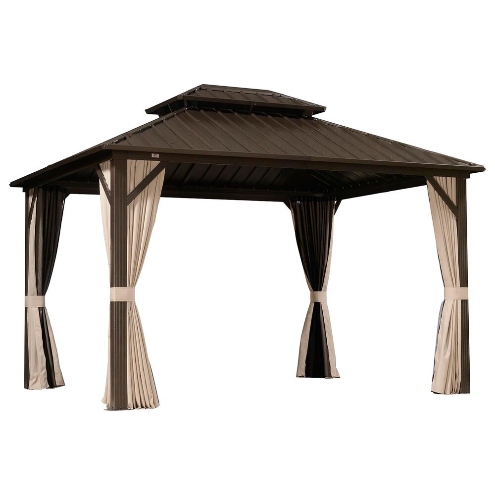 HOMLUX 10" x 12" Outdoor Hardtop Gazebo with Galvanized Steel Double Roof in Brown, , large