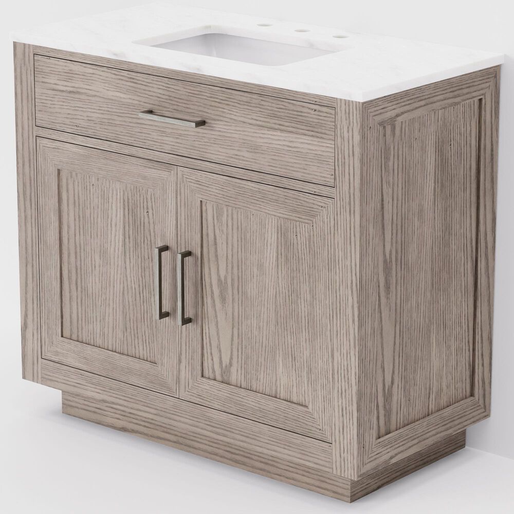 Lexora Home Abbey 36" Single Bathroom Vanity in Grey Oak with 2 cm White Carrara Marble Top and Rectangular Sink, , large