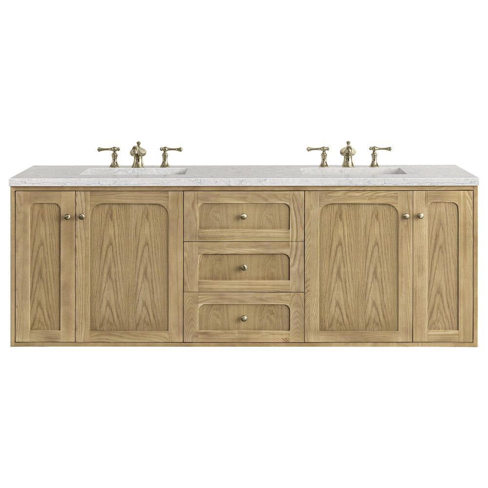 James Martin Vanities Laurent 72&quot; Double Bathroom Vanity in Light Natural Oak with 3 cm Eternal Jasmine Pearl Quartz Top and Rectangular Sinks, , large