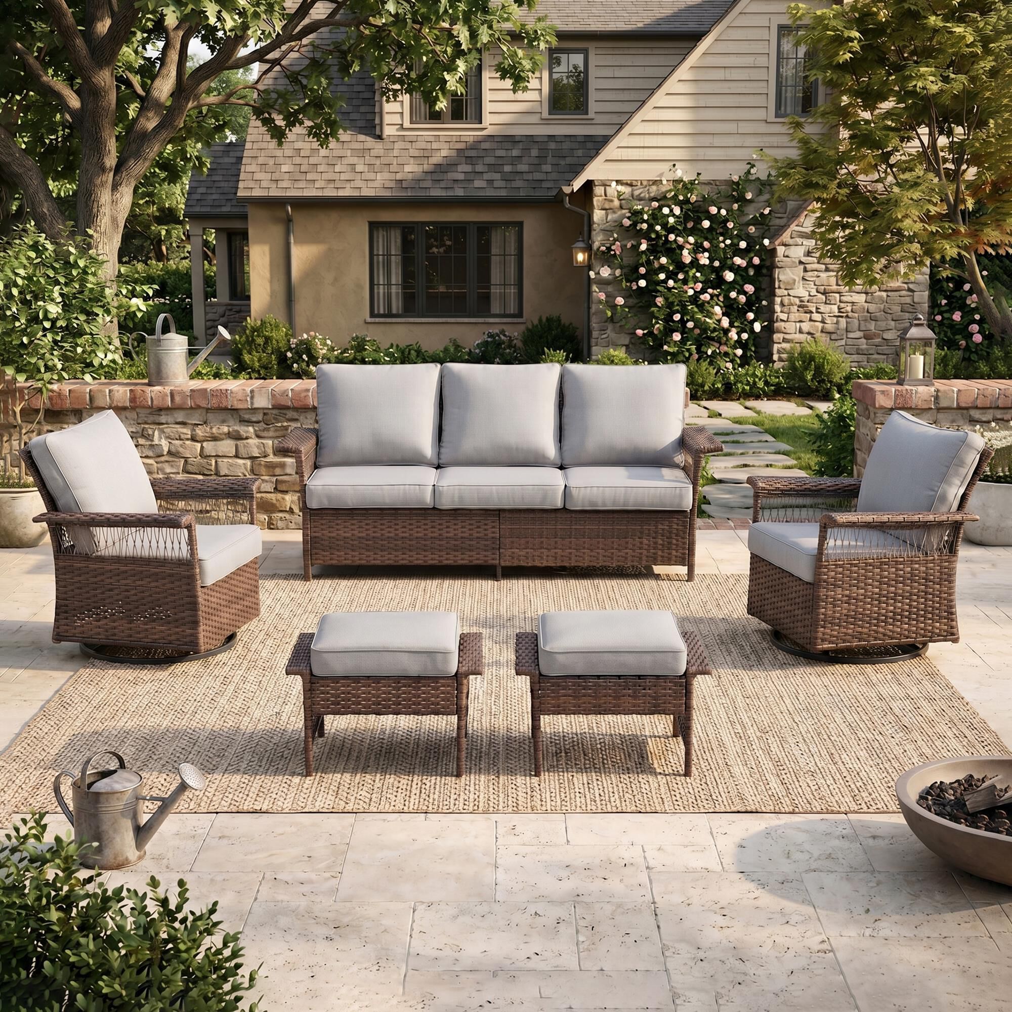 Sunwell Garden 5-Piece Patio Conversation Set in Beige