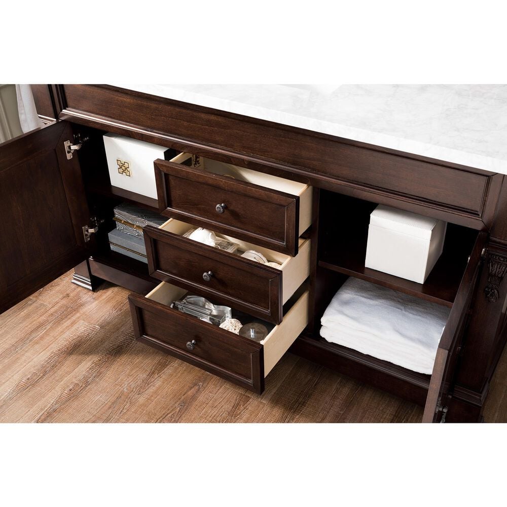 James Martin Vanities Brookfield 60&quot; Single Bathroom Vanity in Burnished Mahogany with 3 cm Carrara White Marble Top and Rectangle Sink, , large