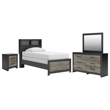 Ashley Broachmyn 4 Piece Twin Bookcase Bed Set in Black and Gray, , large