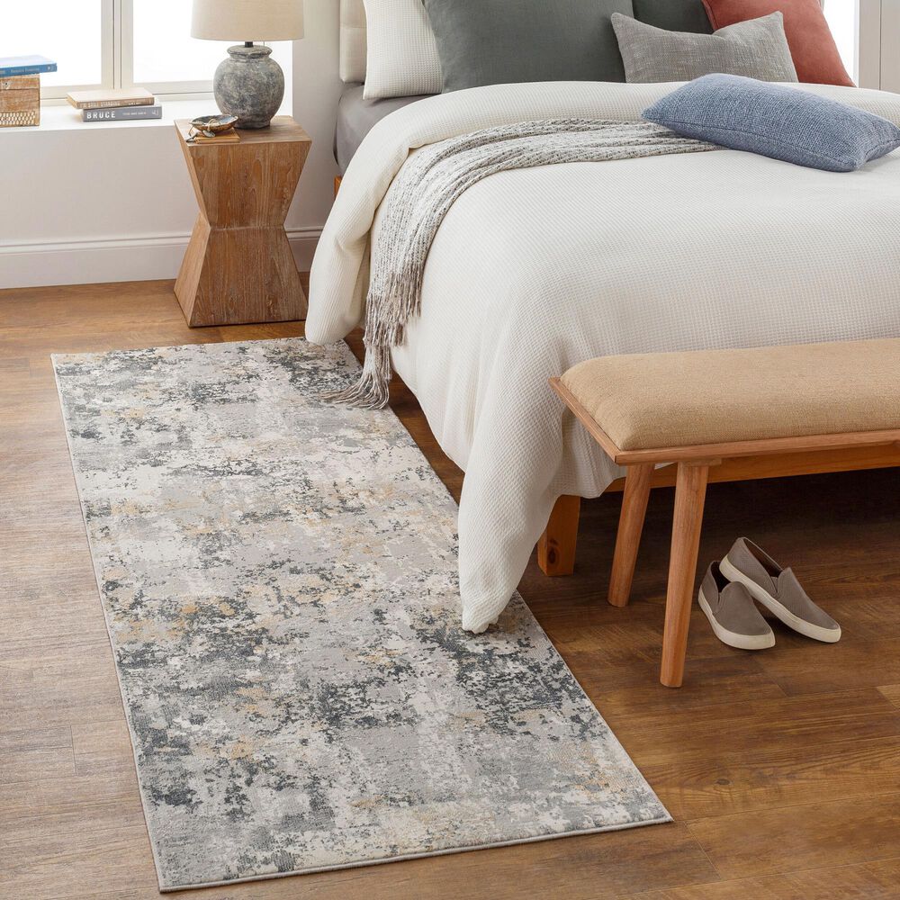 Surya Aisha 2&#39;7&quot; x 7&#39;7&quot; Charcoal, Gray, Light Gray and Mustard Runner, , large