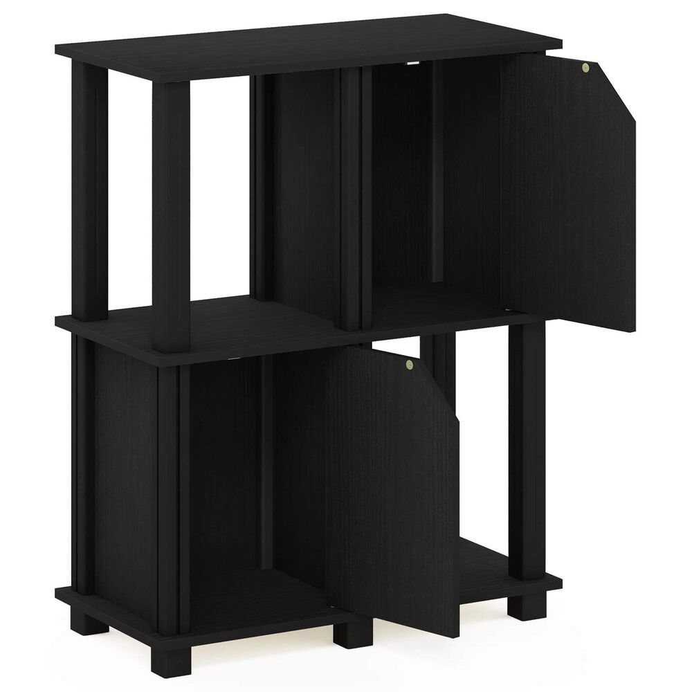 HOMLUX 3-Tier Storage Bookcase with Two Doors in Black Oak and Black, , large