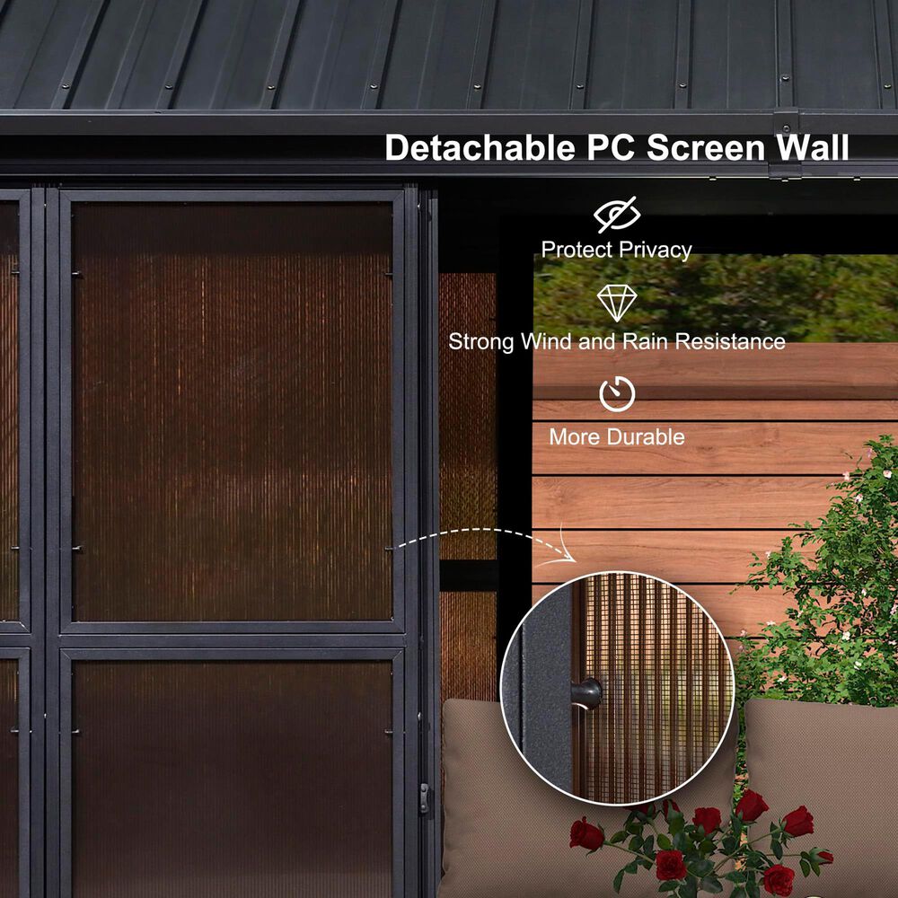 HOMLUX 12' x 14' Outdoor Hardtop Sunroom Gazebo with Aluminum Frame in Black, , large