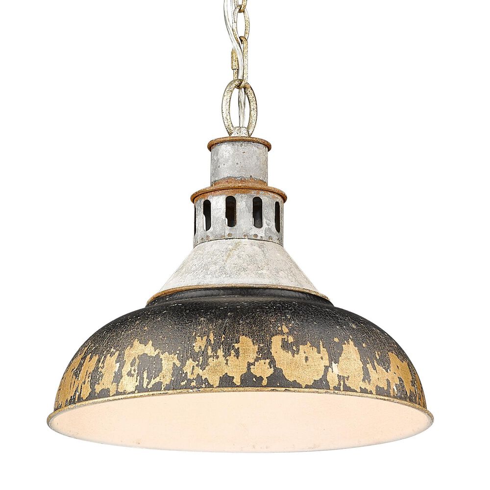 Golden Lighting Kinsley 1-Light Large Pendant with Antique Black Iron Shade in Aged Galvanized Steel, , large