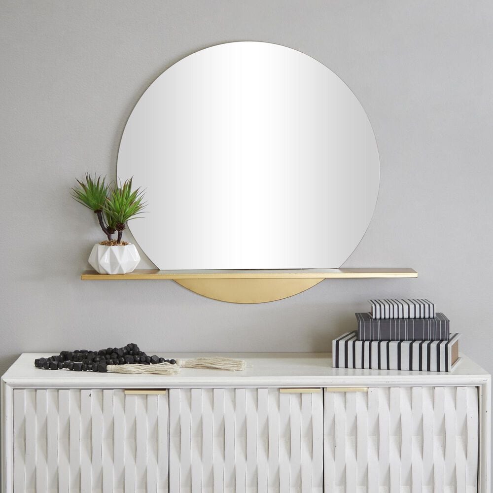 Maple and Jade 35&quot; 1-Shelf Wall Mirror in Gold, , large