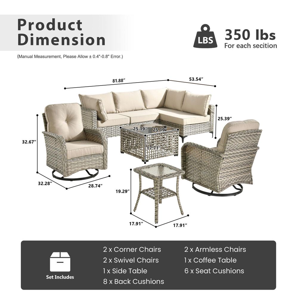 HOMLUX 8-Piece Outdoor Modular Sofa Conversation Set in Beige, , large