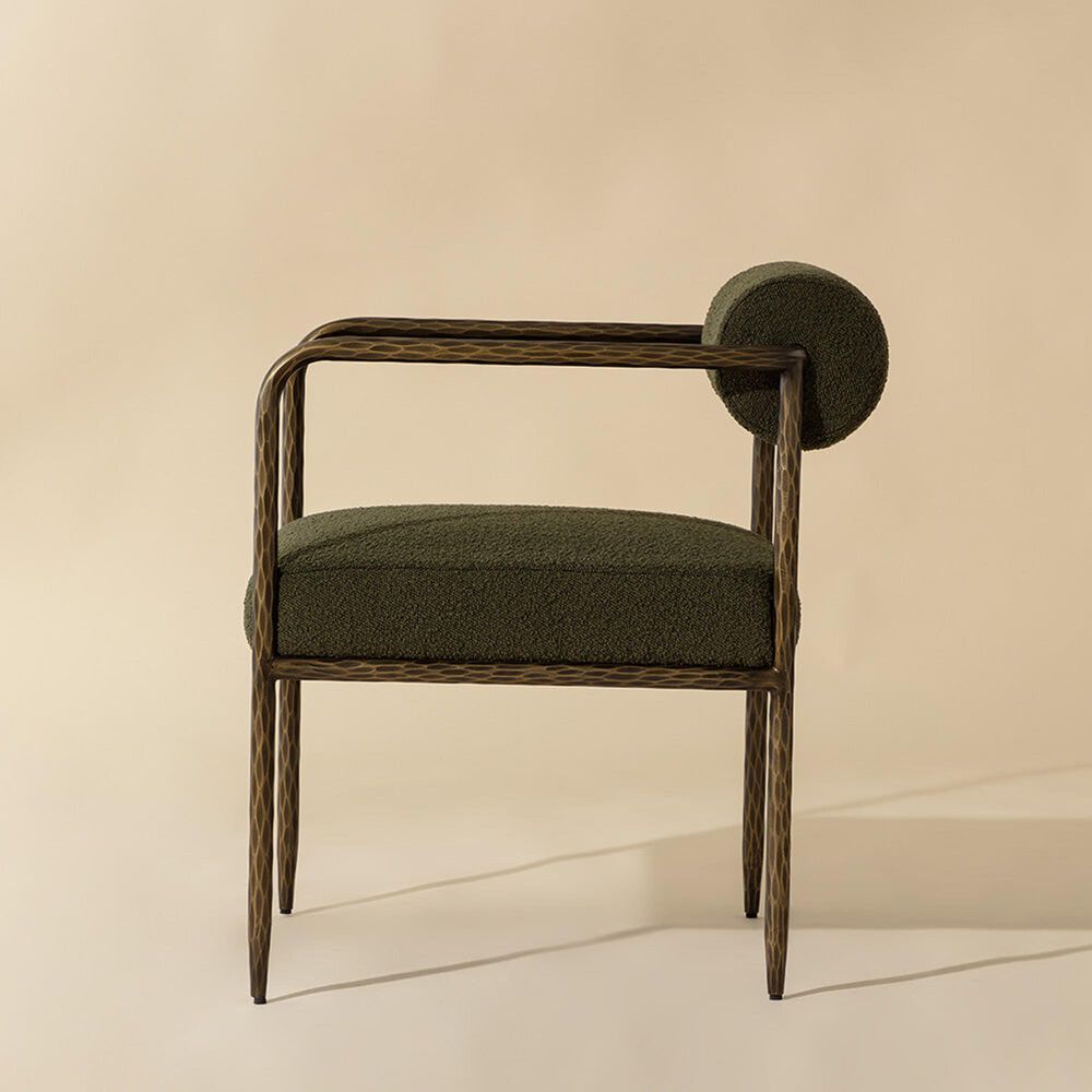 Club Collection By Sunpan Ajani Arm Chair with Copenhagen Olive Cushion in Antique Brass, , large