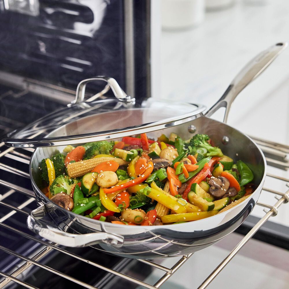 Green Pan Valencia Pro 12" Uncoated Wok with Lid and Helper Handle in Stainless Steel, , large