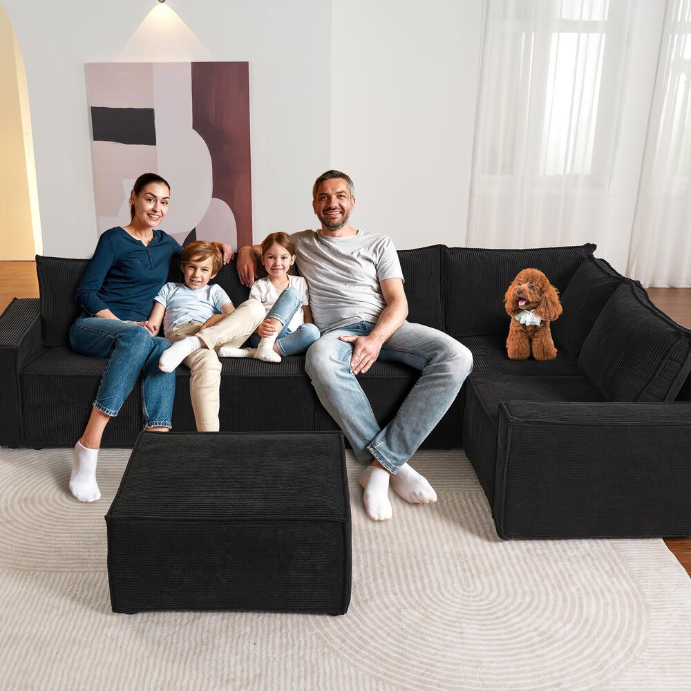 HOMLUX 6-Piece Sectional Sofa in Black, , large