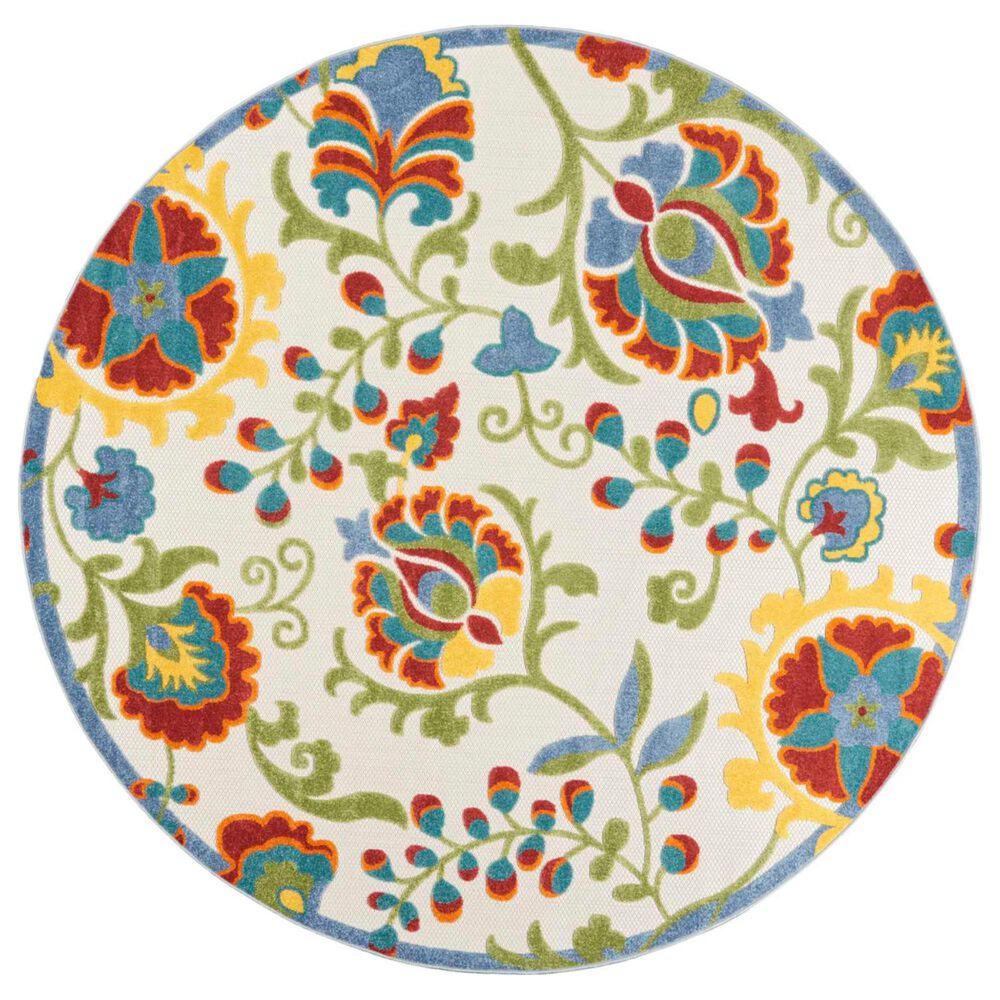 Nourison Aloha ALH17 4" Round Ivory and Multicolor Indoor/Outdoor Area Rug, , large