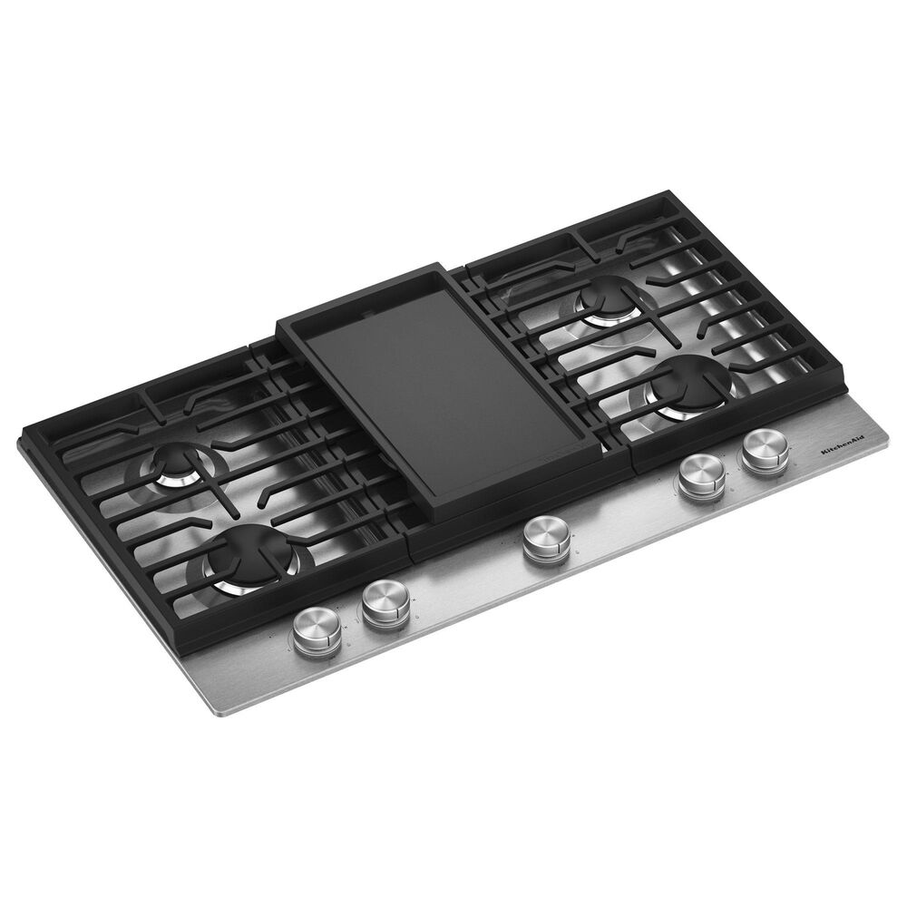 KitchenAid 36" Gas Cooktop with Backlit Knobs and Griddle in Stainless Steel, , large