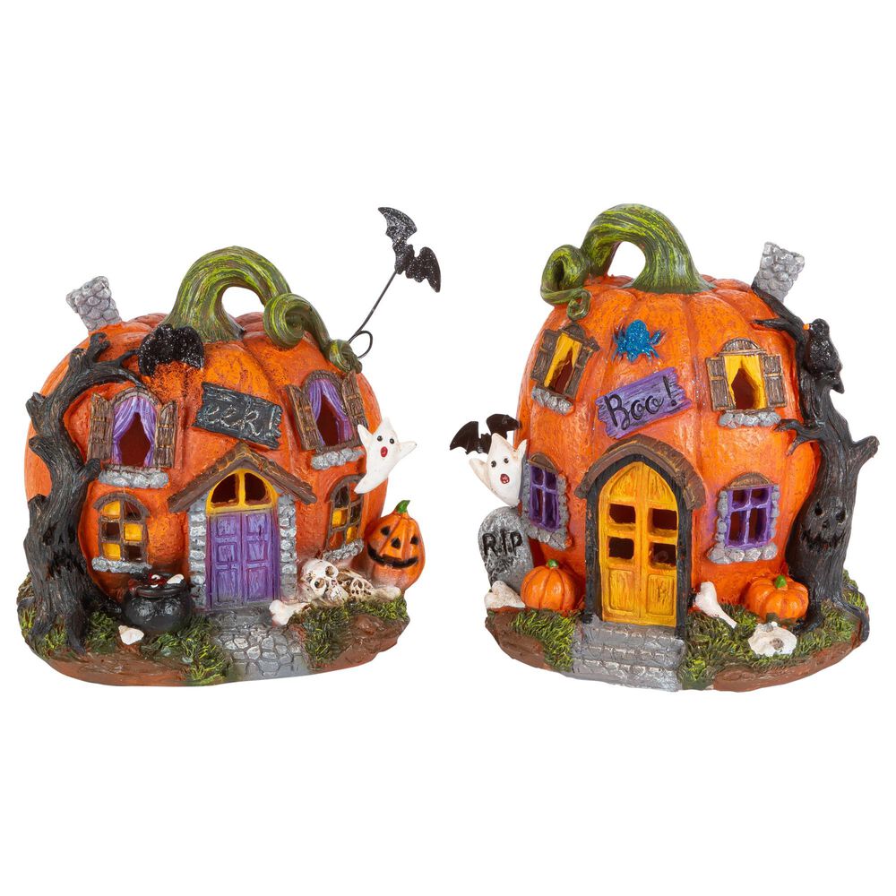 The Gerson Company 2-Piece Halloween Pumpkin House Set in Orange, , large
