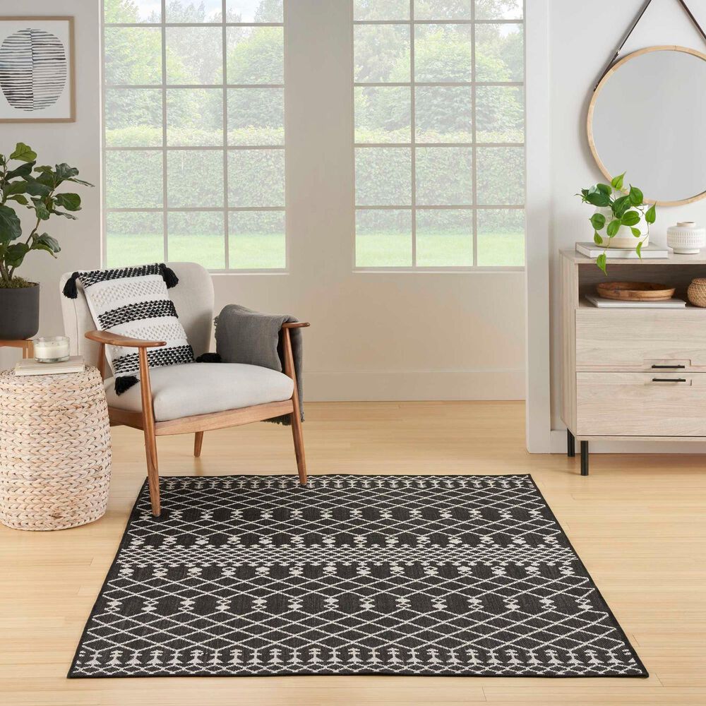 Nourison Positano Southwestern Black 5&#39; x 7&#39; Indoor/Outdoor Area Rug, , large