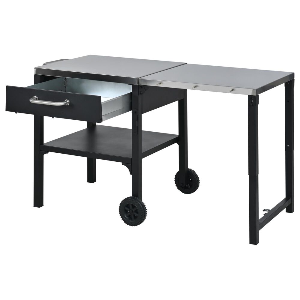 Hearth and Haven Outdoor Foldable Kitchen Cart with Side Table in Black, , large