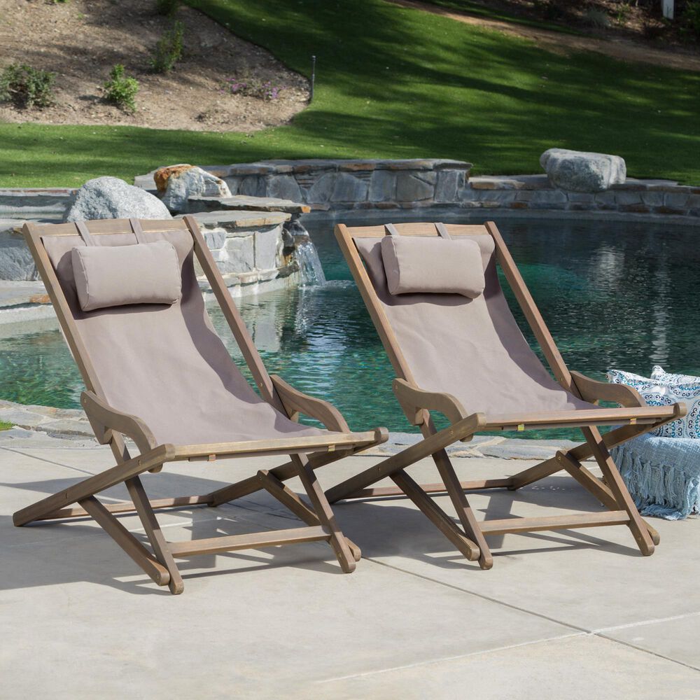 Hearth and Haven Nikki Outdoor Sling Chair with Pillow in Grey &#40;Set of 2&#41;, , large
