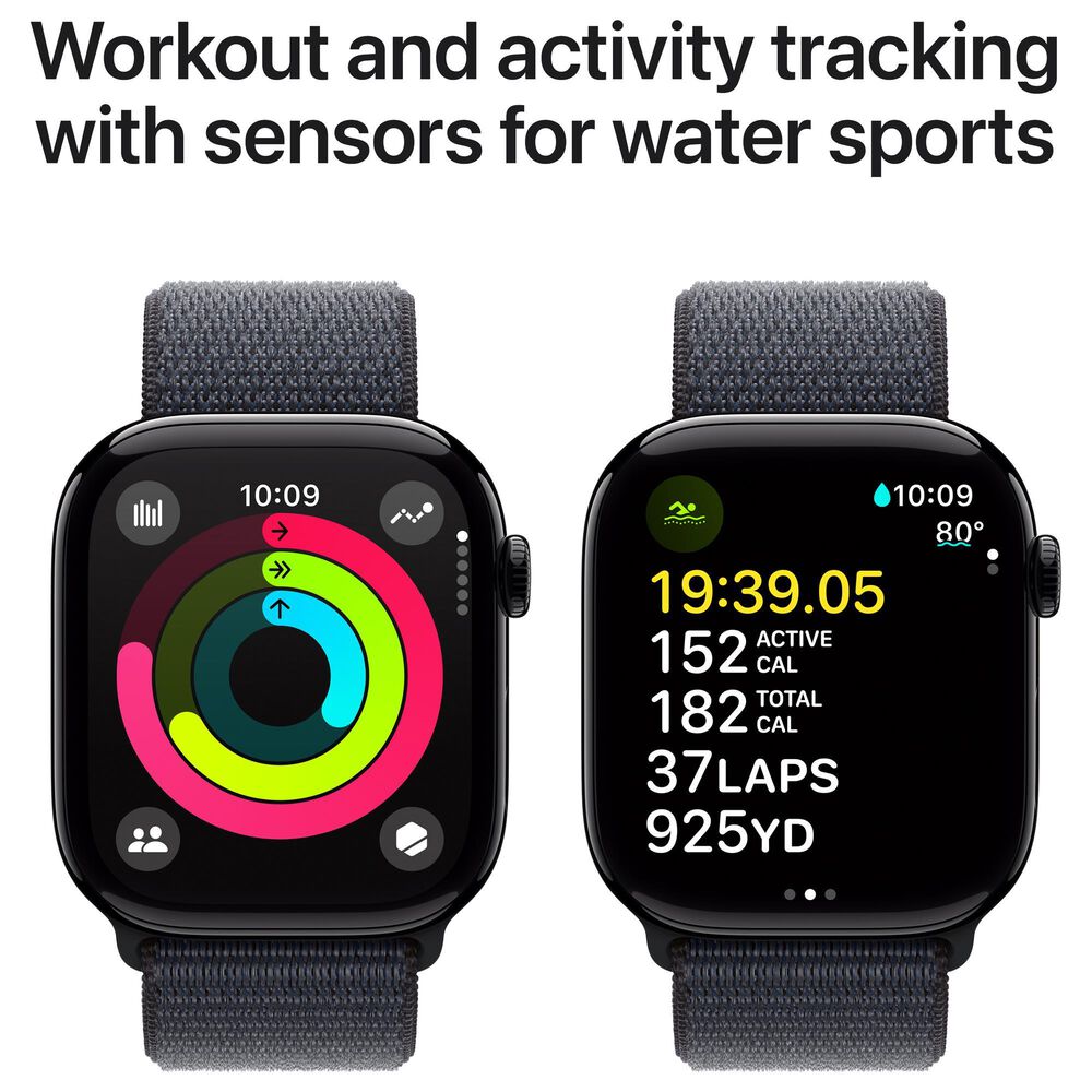 Apple Watch Series 10 GPS + Cellular 46mm Jet Black Aluminum Case with Ink Sport Loop, , large
