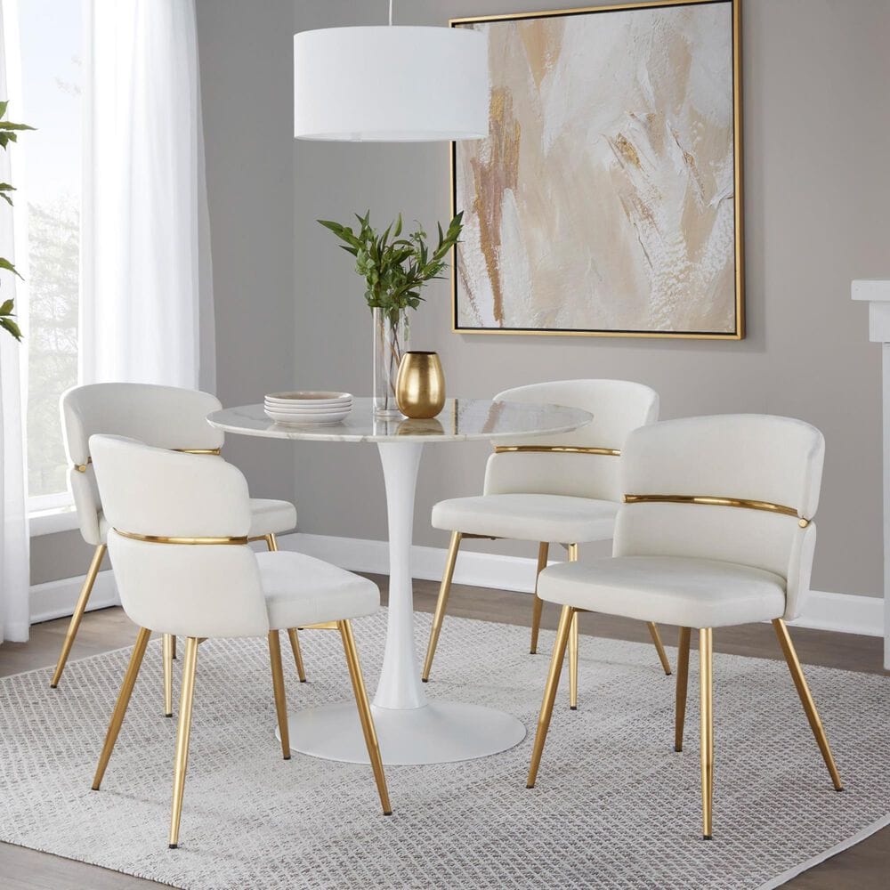 LumiSource Cinch Side Chair with Cream Velvet Cushion in Gold &#40;Set of 2&#41;, , large