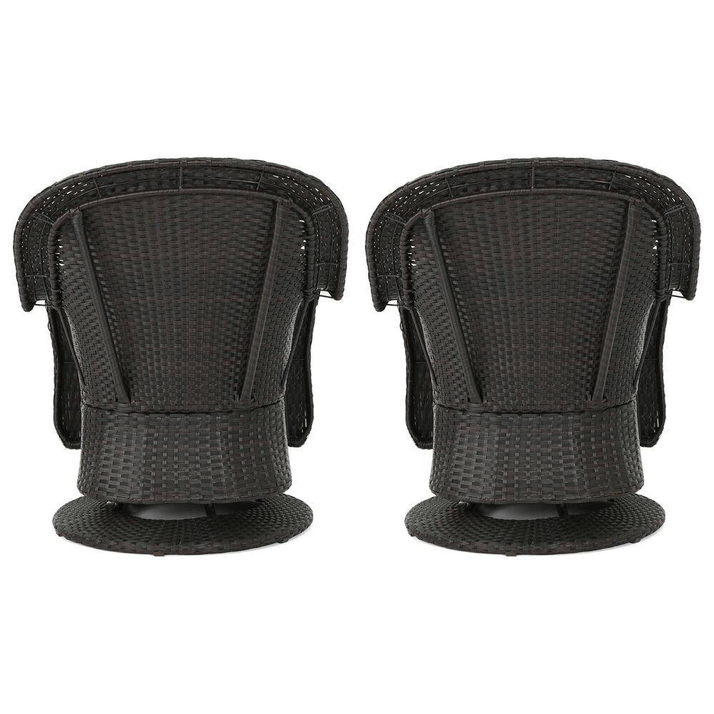 Hearth and Haven Liam Swivel Club Chair with Blue Cushion in Dark Brown &#40;Set of 2&#41;, , large