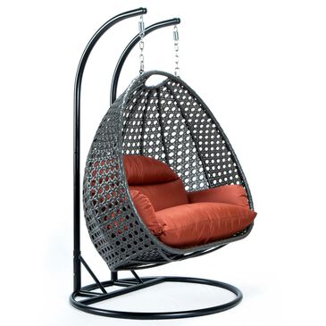 Leisuremod Patio 2-Seat Hanging Egg Swing Chair with Dark Orange Cushion in Charcoal, , large