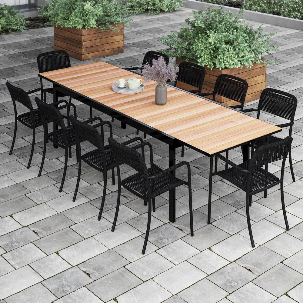 International Home Miami Hone 11-Piece Rectangular Extendable Patio Dining Set in Black and Light Brown, , large