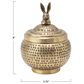 Creative Coop Round Hammered Metal Container with Rabbit Finial in Brass, , large