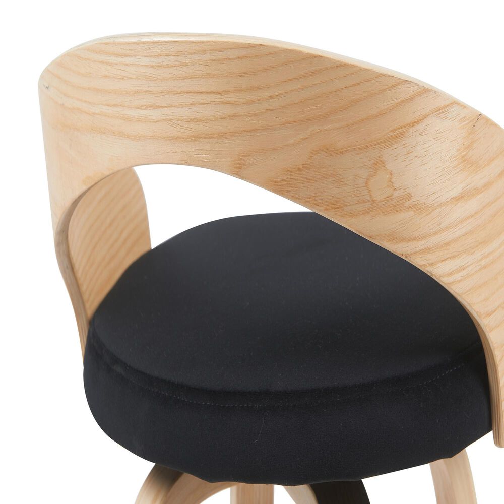 Armen Living Sonia Swivel Bar Height Stool with Black Upholstery in Oak, , large