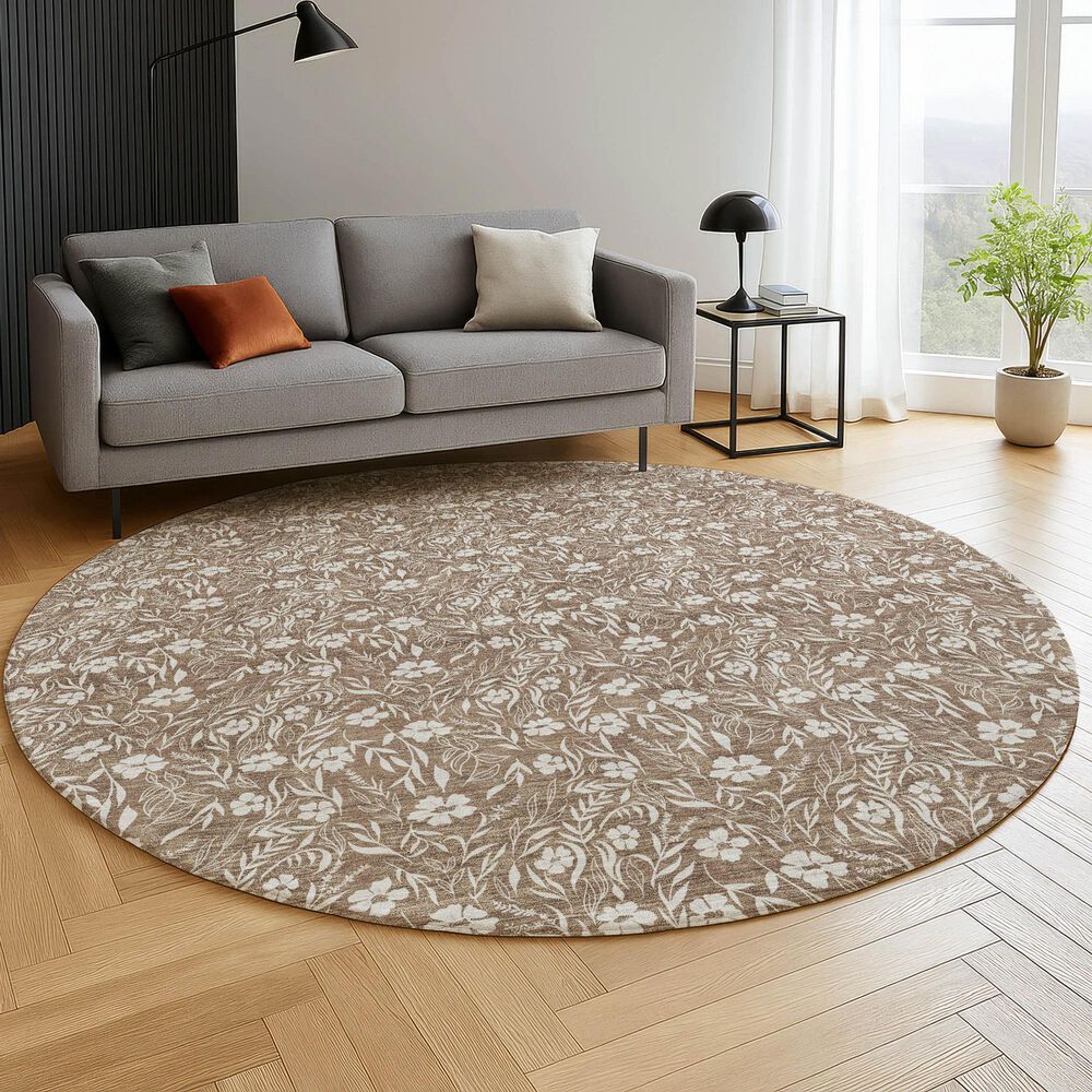 Dalyn Rug Company Soft Essentials Floral Mocha 8' Round Indoor/Outdoor Area Rug, , large