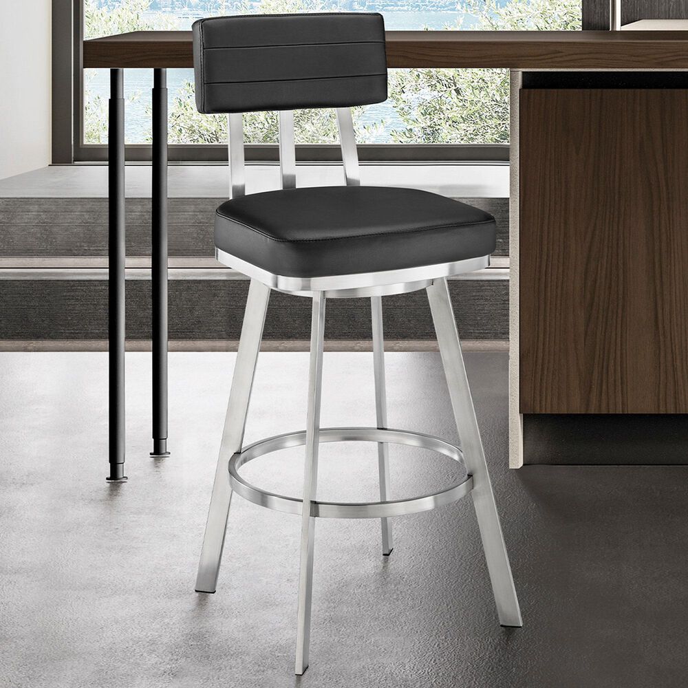 Blue River Benjamin Swivel Counter Stool with Black Cushion in Brushed Stainless Steel, , large