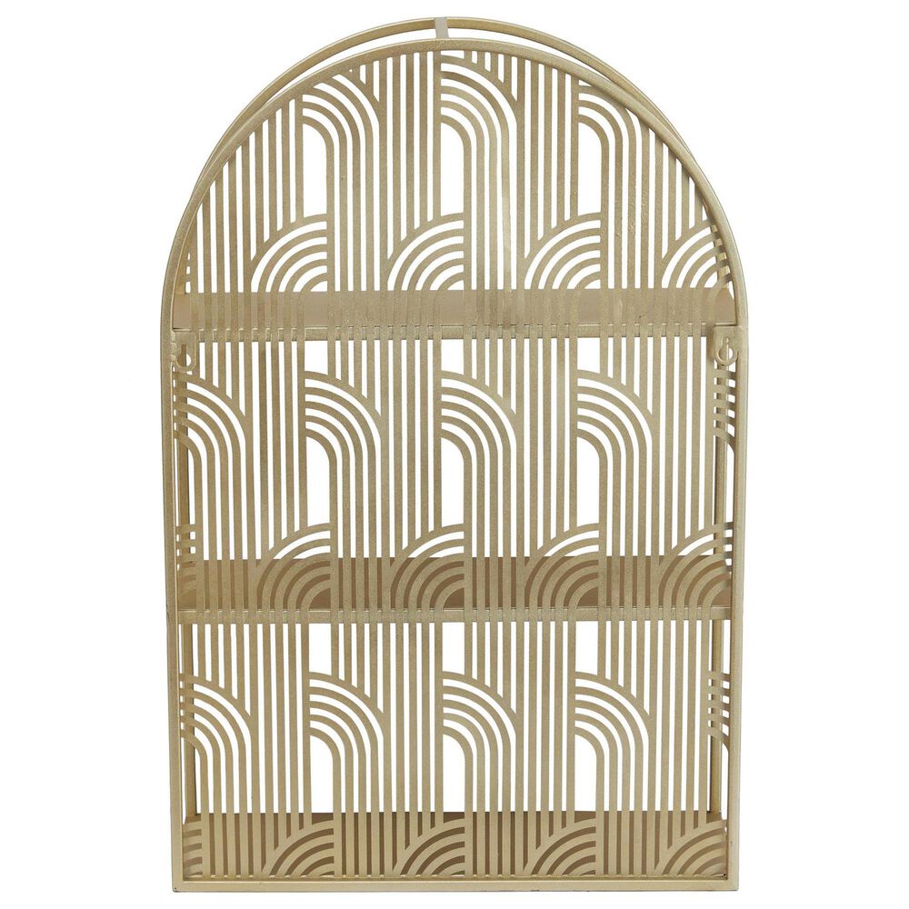 Maple and Jade 3-Level Rounded Room Wall Shelf with Arch Pattern in Gold, , large