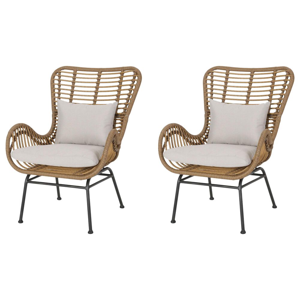 Hearth and Haven Tapscott Patio Club Chair with Beige Cushion in Brown (Set of 2), , large