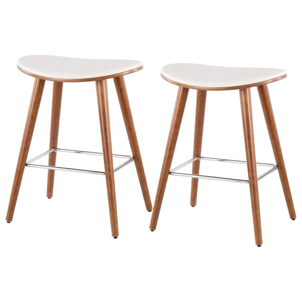 Lumisource Saddle Counter Stool with White Cushion in Walnut and Chrome &#40;Set of 2&#41;, , large
