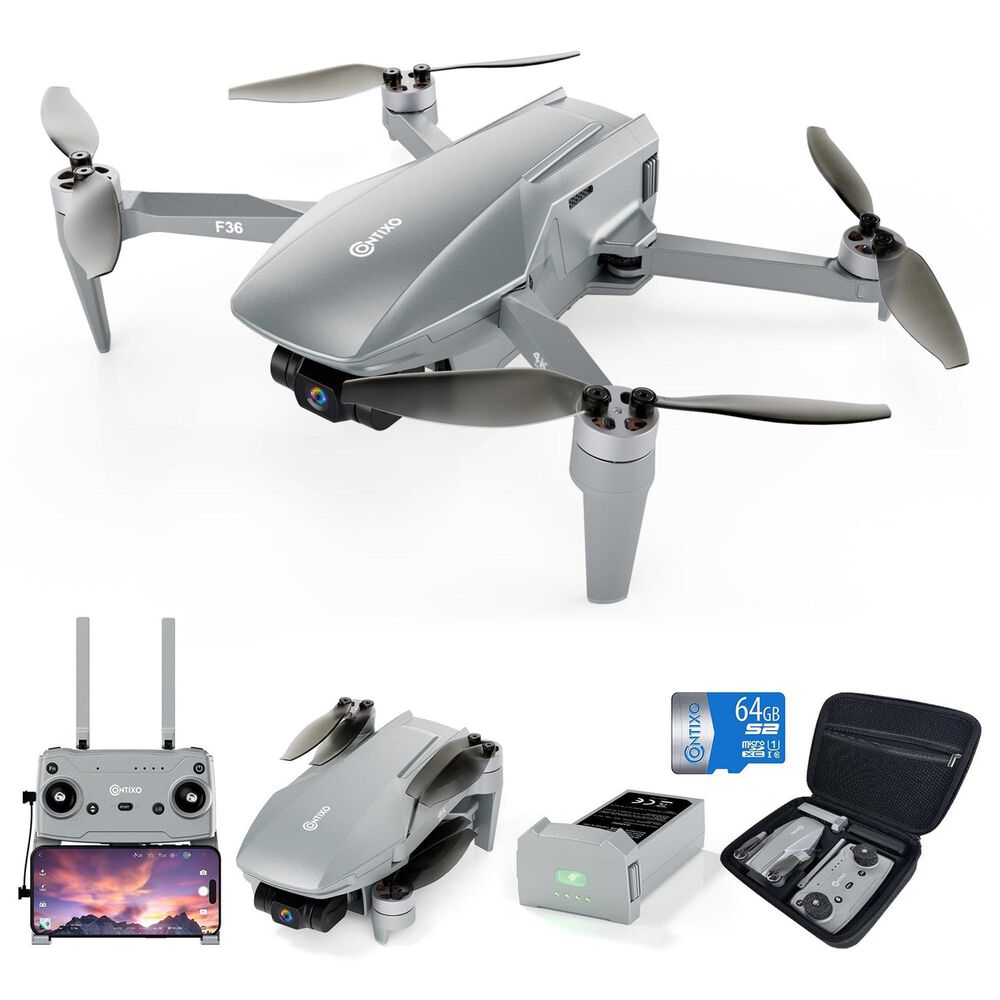 Contixo F36 FPV Drone with 4K HD Camera, 64GB Card and Case in Silver, , large