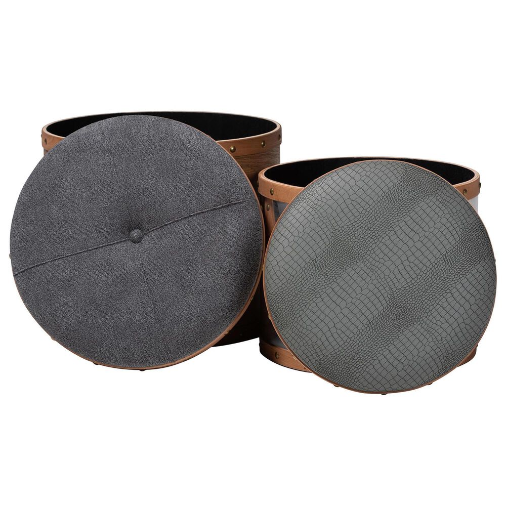 Baxton Studio Caleb 2-Piece Storage Ottoman Set in Grey, , large