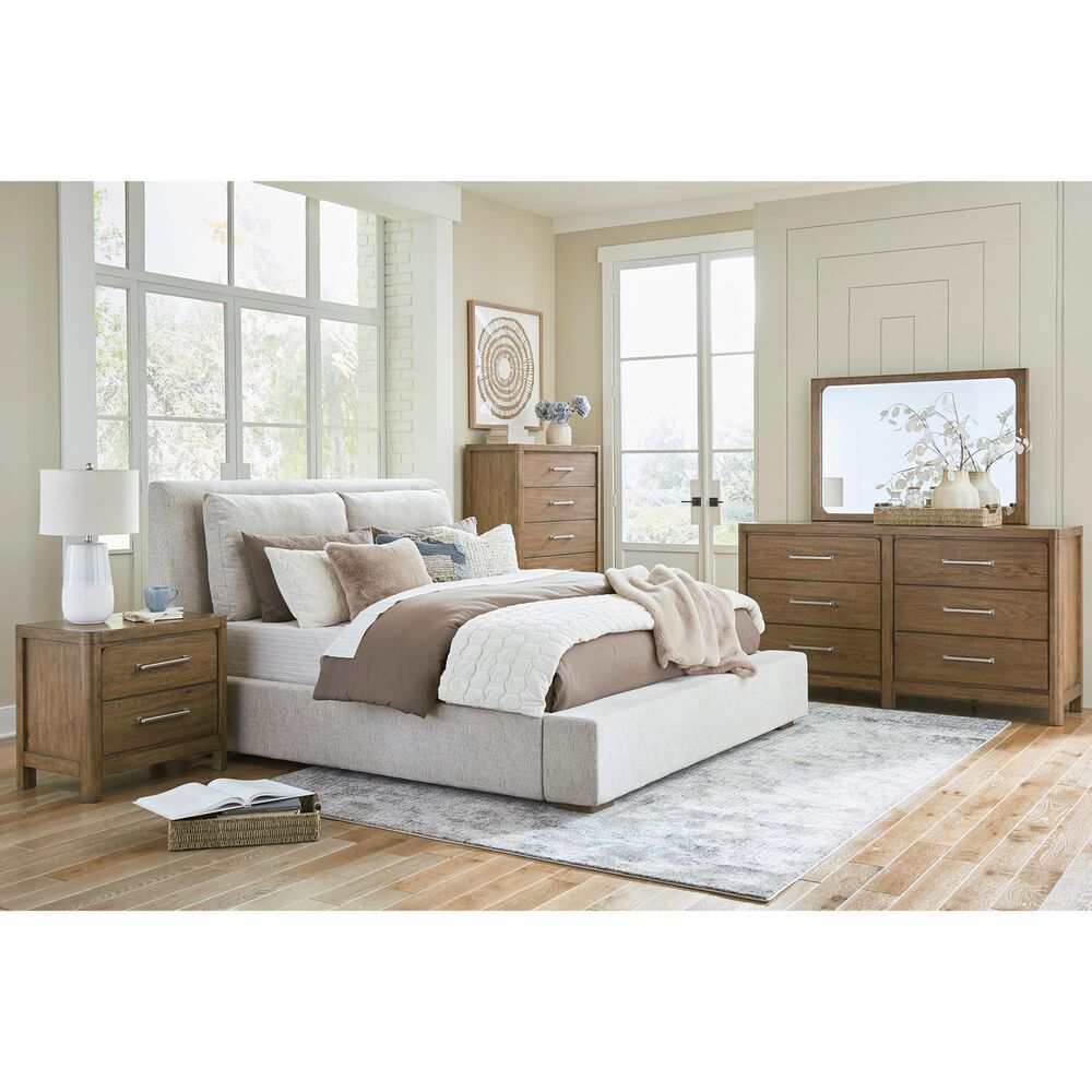 Millenium Cabalynn California King Oatmeal Upholstered Platform Panel Bed in Light Brown, , large