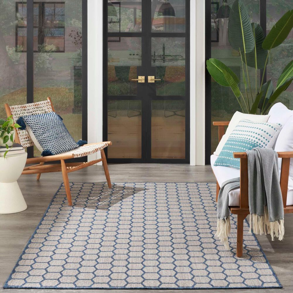Nourison Twist Reversible 5&#39; x 7&#39; Blue Indoor/Outdoor Area Rug, , large