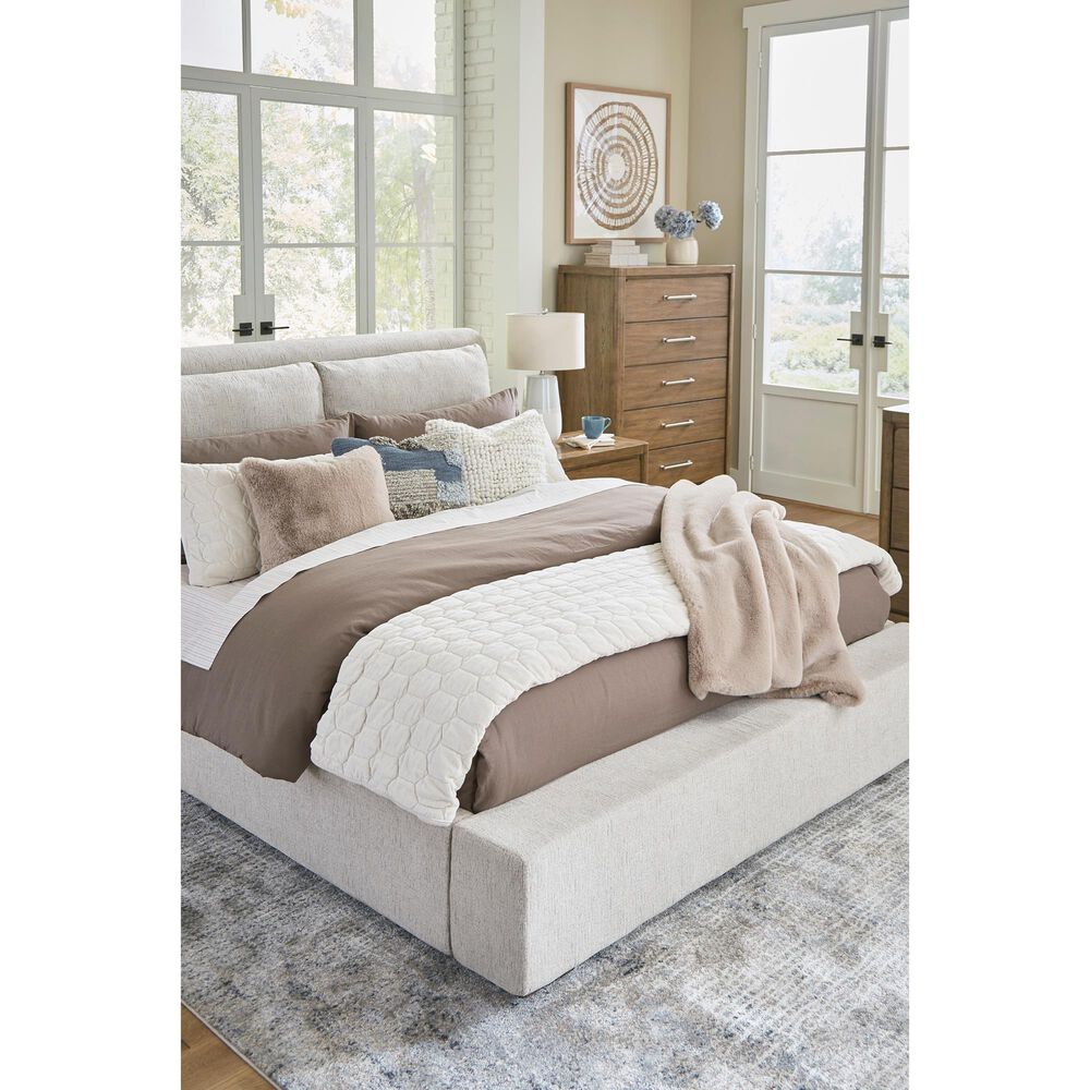 Millenium Cabalynn California King Oatmeal Upholstered Platform Panel Bed in Light Brown, , large