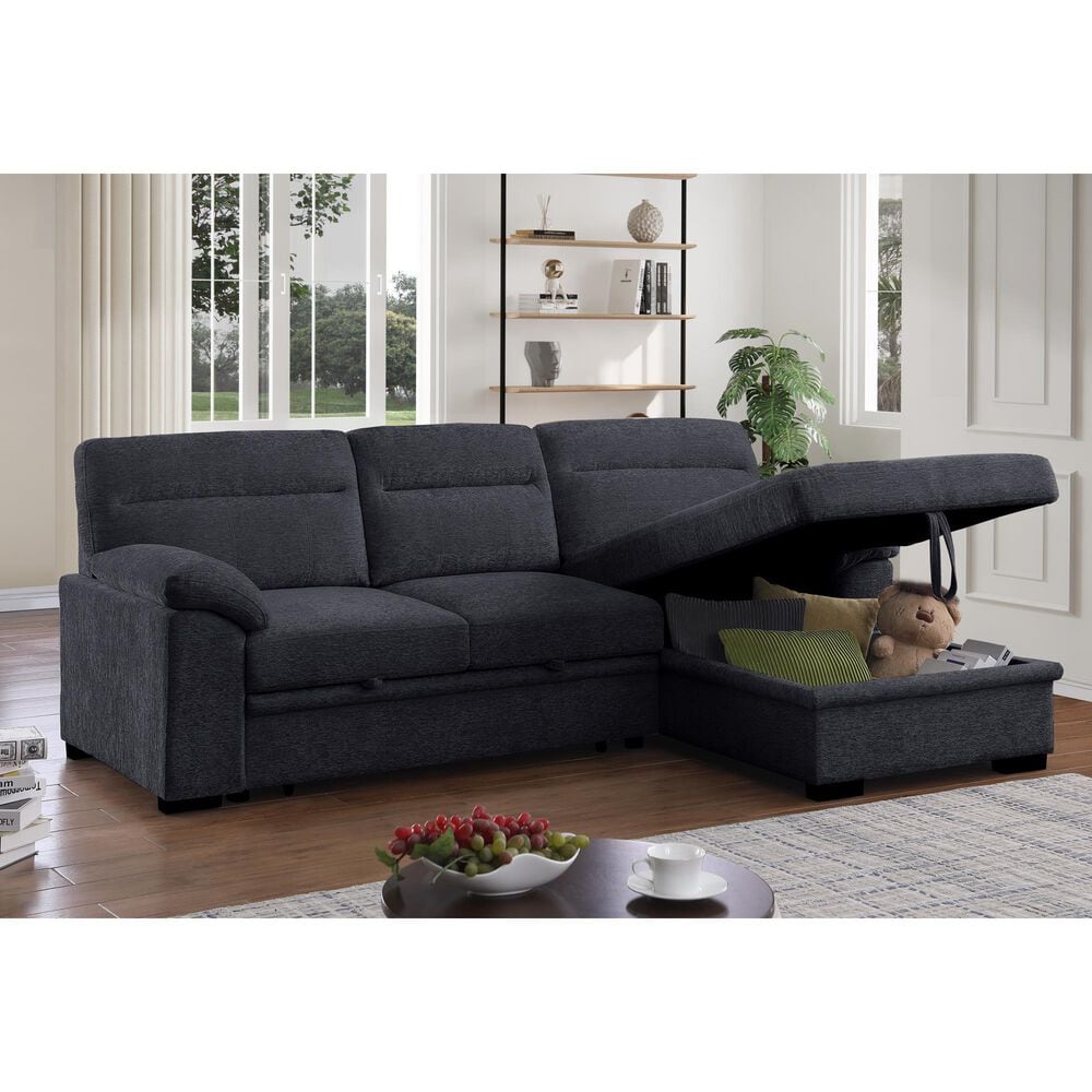 Lilola Home Kipling II 92.5&quot; Stationary Sleeper Sofa in Dark Gray, , large