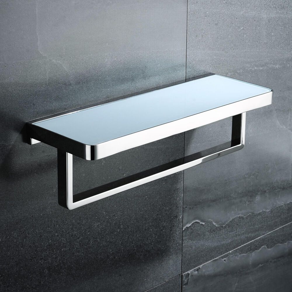 Lexora Home Bagno Bianca Towel Bar with Glass Shelf in Chrome and White, , large