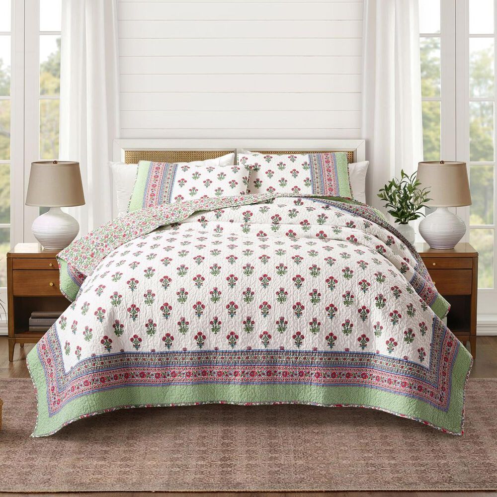 Peking Handicraft Serena 2-Piece Full/Queen Quilt Set in Pink and Ivory, , large