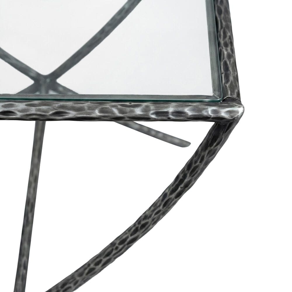 Furniture of America Lalia Side Table with Tempered Glass Top and X-Base in Gun Metal, , large