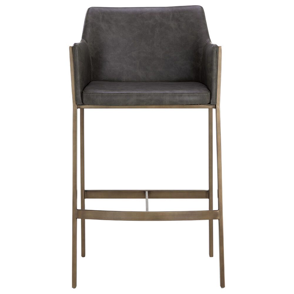 37B Bernadette Counter Stool with Kendall Grey Faux Leather Cushion and Antique Brass Finish, , large