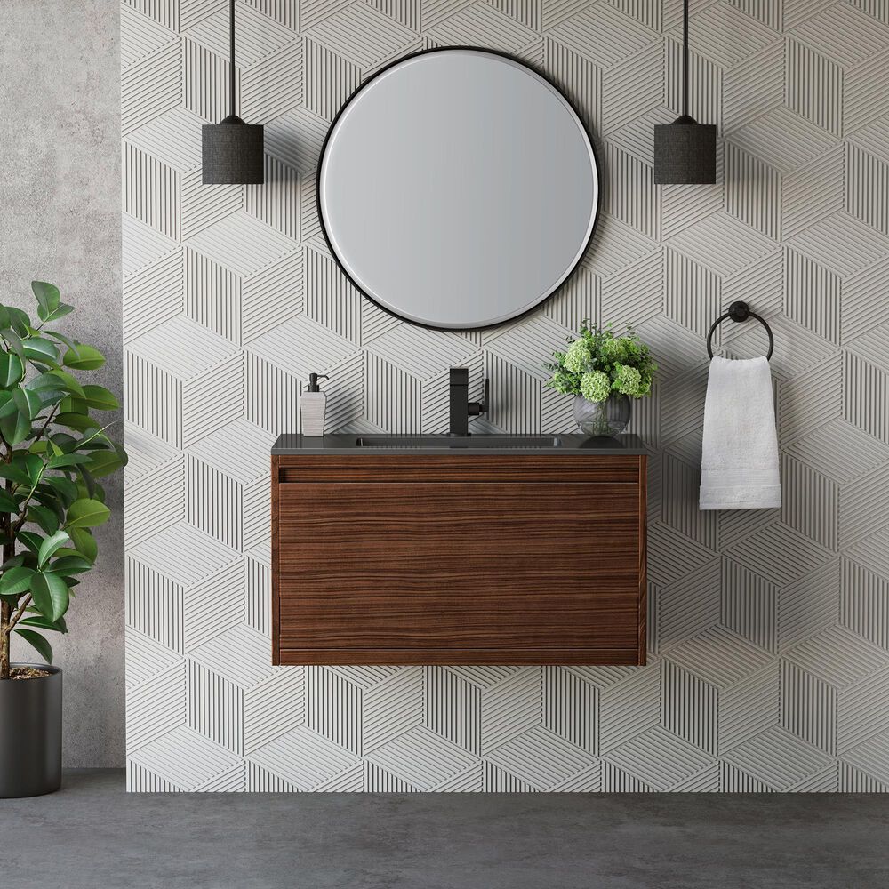 James Martin Vanities Mantova 35.4&quot; Single Vanity in Mid-Century Walnut and Brushed Nickel with 3 cm Charcoal Black Composite Stone Top and Rectangular Sink, , large
